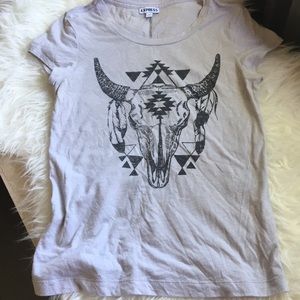 Express Small gray cow skull western graphic T